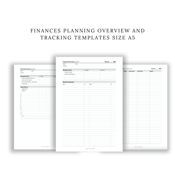 Finances Planning Overview and Tracking Templates Size A5