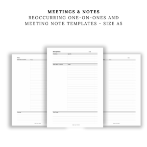 MEETINGS & NOTES Reoccurring One-on-Ones and Meeting Note Templates - Size a5